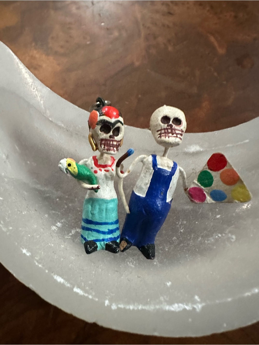 Handpainted Day of the Dead Skeleton Figurine Earrings Artesian Made